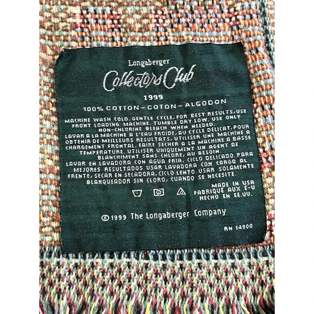 Longaberger 1999 Collectors Club Cotton Throw Blanket Fringe 46